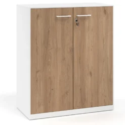 Armario de metal para oficina con puertas de melamina Strong 109x92cm, estructura blanca
