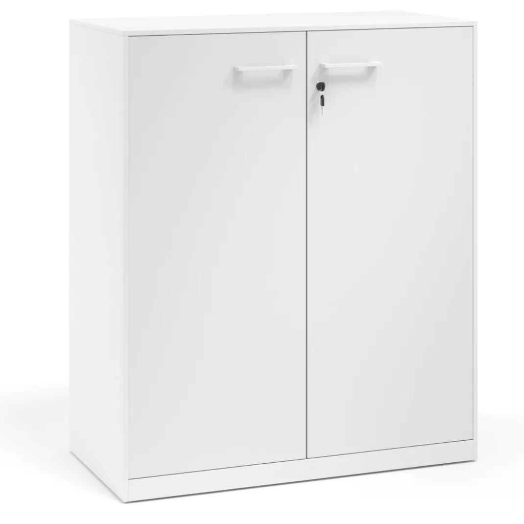 Armario de metal para oficina con puertas de melamina Strong 109x92cm, estructura blanca
