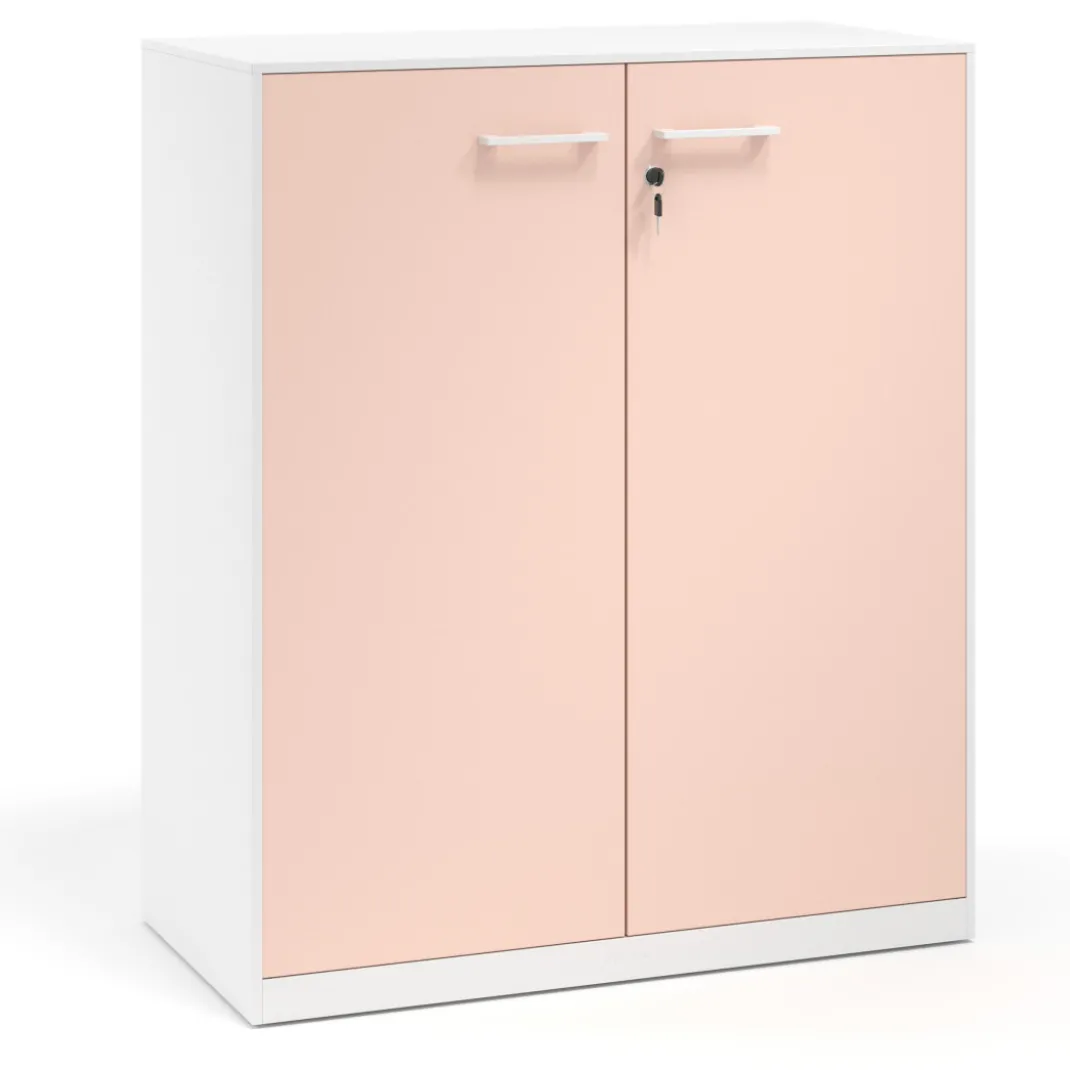 Armario de metal para oficina con puertas de melamina Strong 109x92cm, estructura blanca
