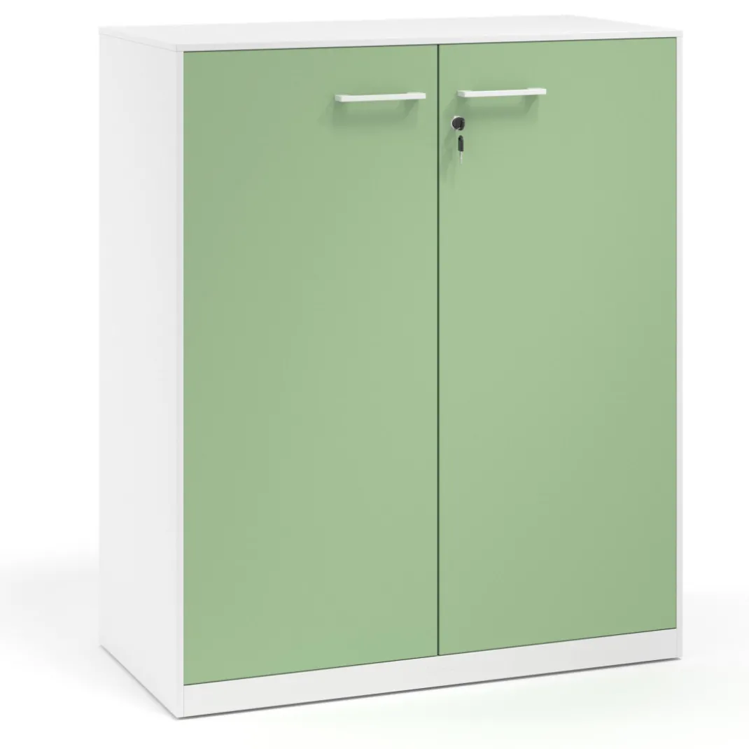 Armario de metal para oficina con puertas de melamina Strong 109x92cm, estructura blanca
