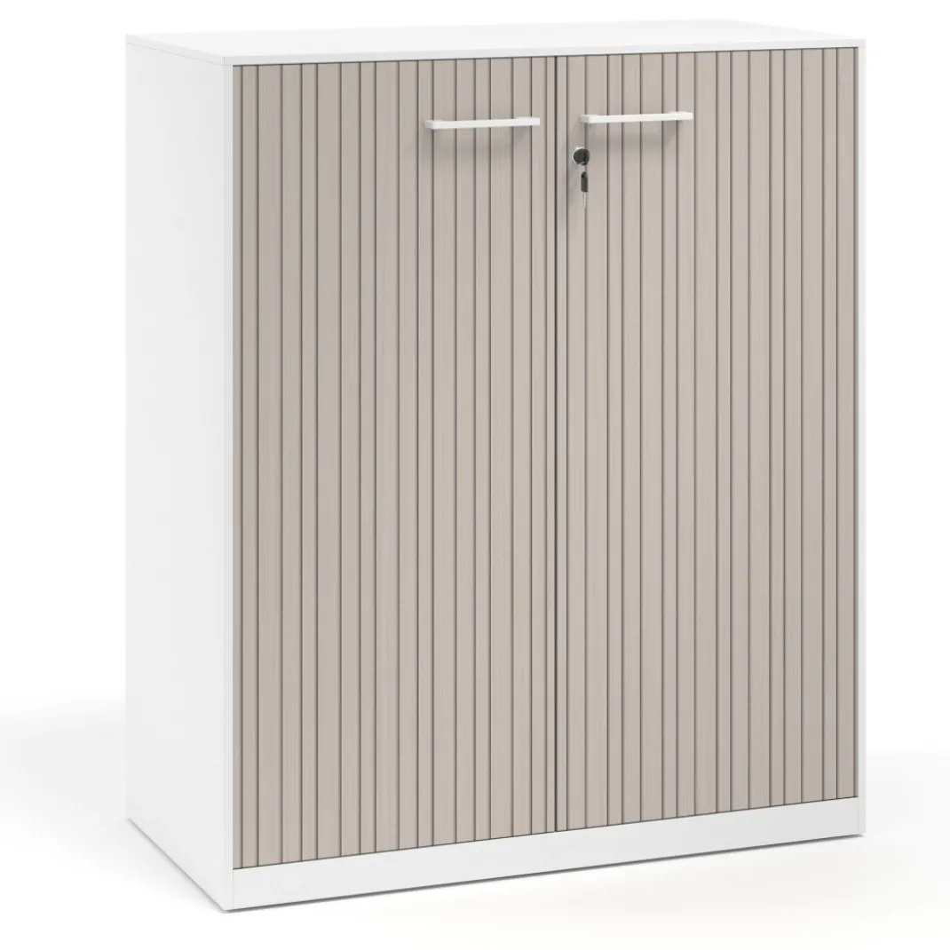 Armario de metal para oficina con puertas de melamina Strong 109x92cm, estructura blanca