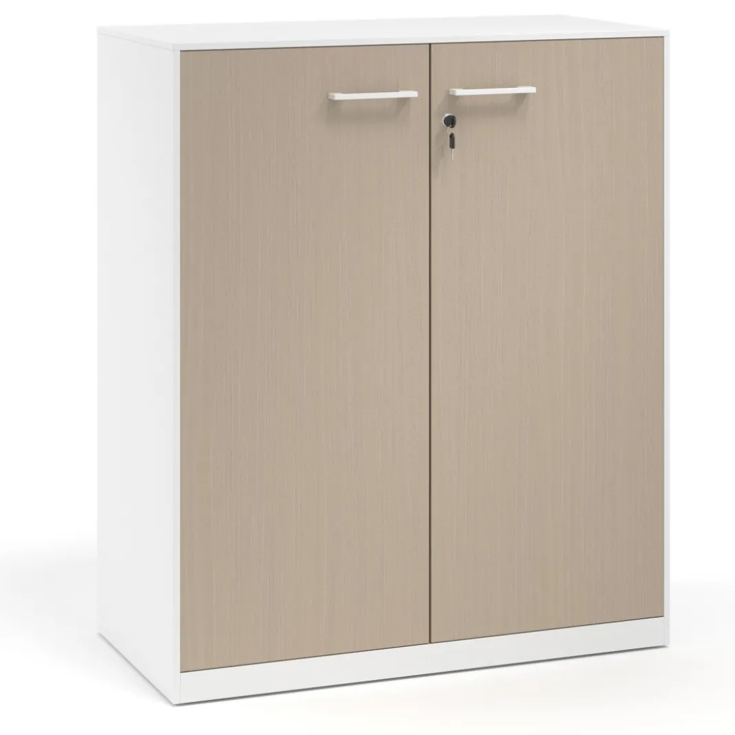 Armario de metal para oficina con puertas de melamina Strong 109x92cm, estructura blanca