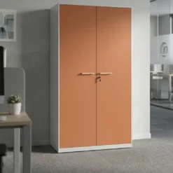 Armario de oficina metálico con puertas de melamina Strong 185x92cm, estructura aluminio