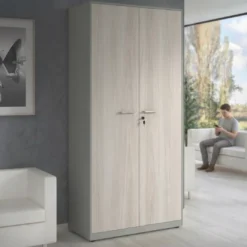 Armario de oficina metálico con puertas de melamina Strong 185x92cm, estructura aluminio