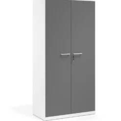 Armario metálico de oficina con puertas de melamina Strong 185x92cm, estructura blanca