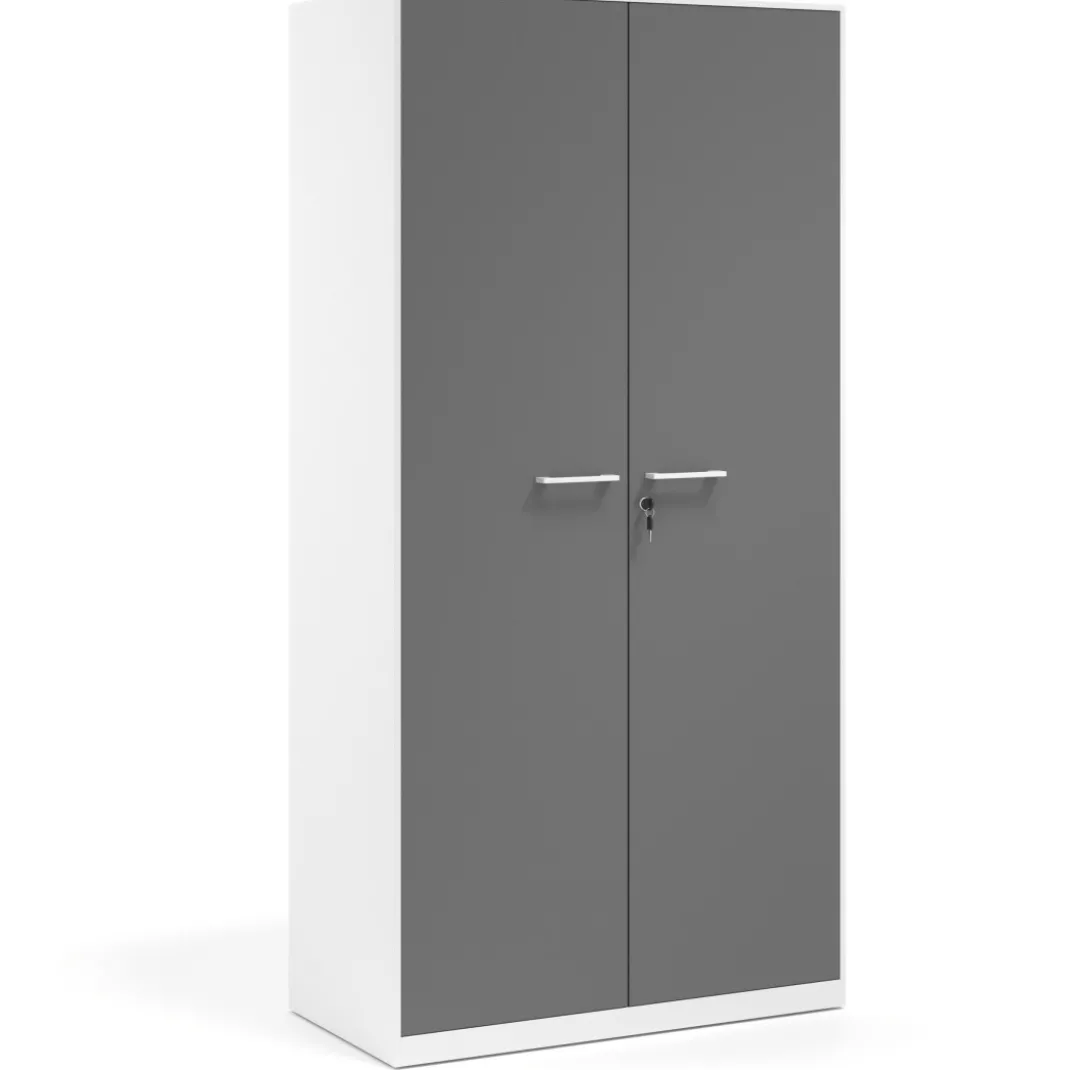 Armario metálico de oficina con puertas de melamina Strong 185x92cm, estructura blanca