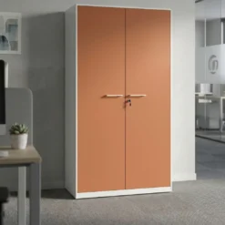 Armario metálico de oficina con puertas de melamina Strong 185x92cm, estructura blanca
