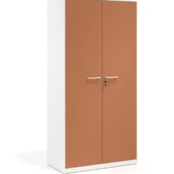 Armario metálico de oficina con puertas de melamina Strong 185x92cm, estructura blanca
