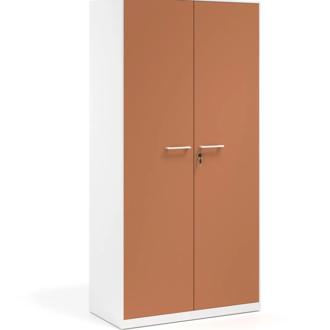 Armario metálico de oficina con puertas de melamina Strong 185x92cm, estructura blanca