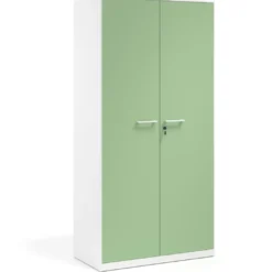 Armario metálico de oficina con puertas de melamina Strong 185x92cm, estructura blanca