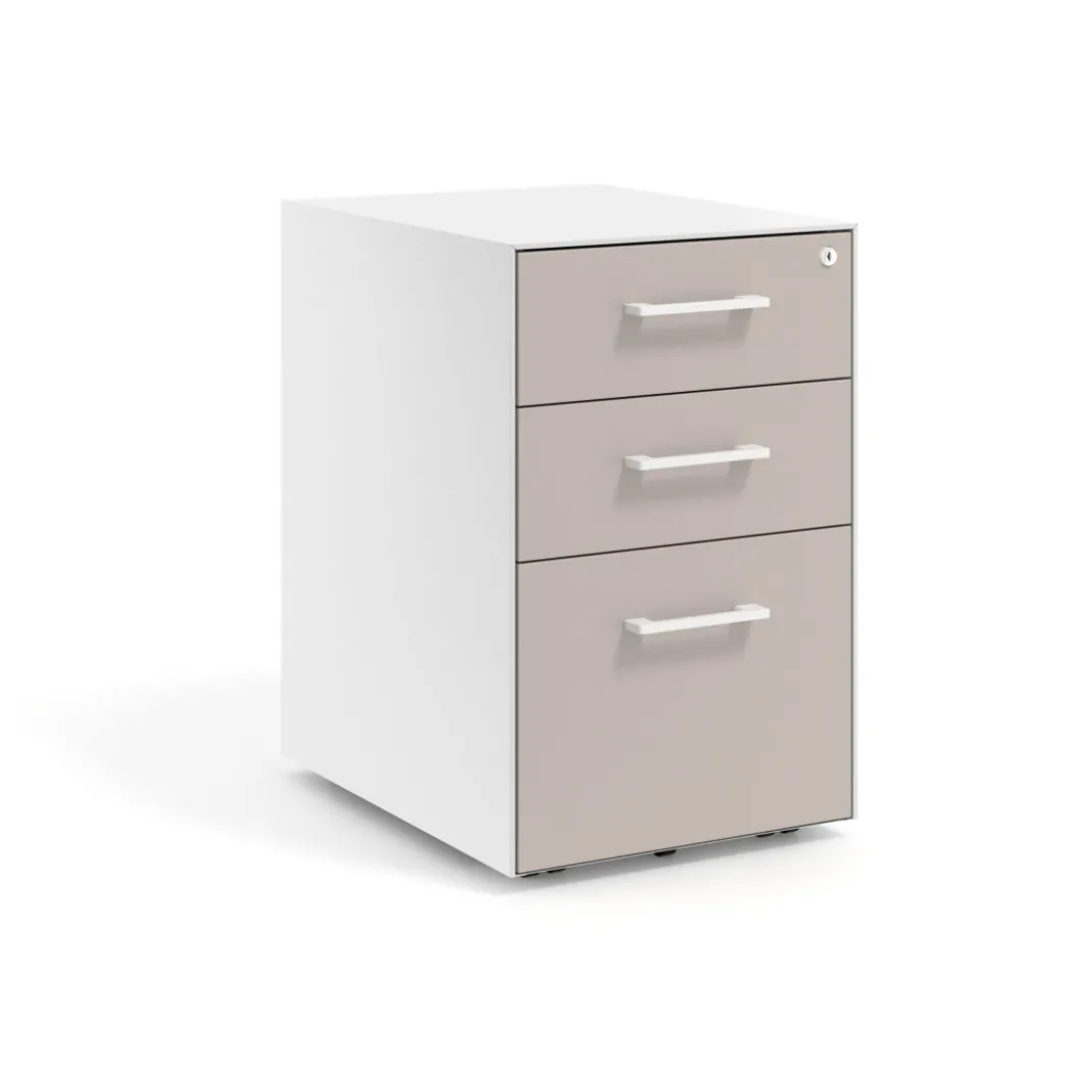 Cajonera de oficina Strong 2 cajones + archivo estructura blanca frontales melamina