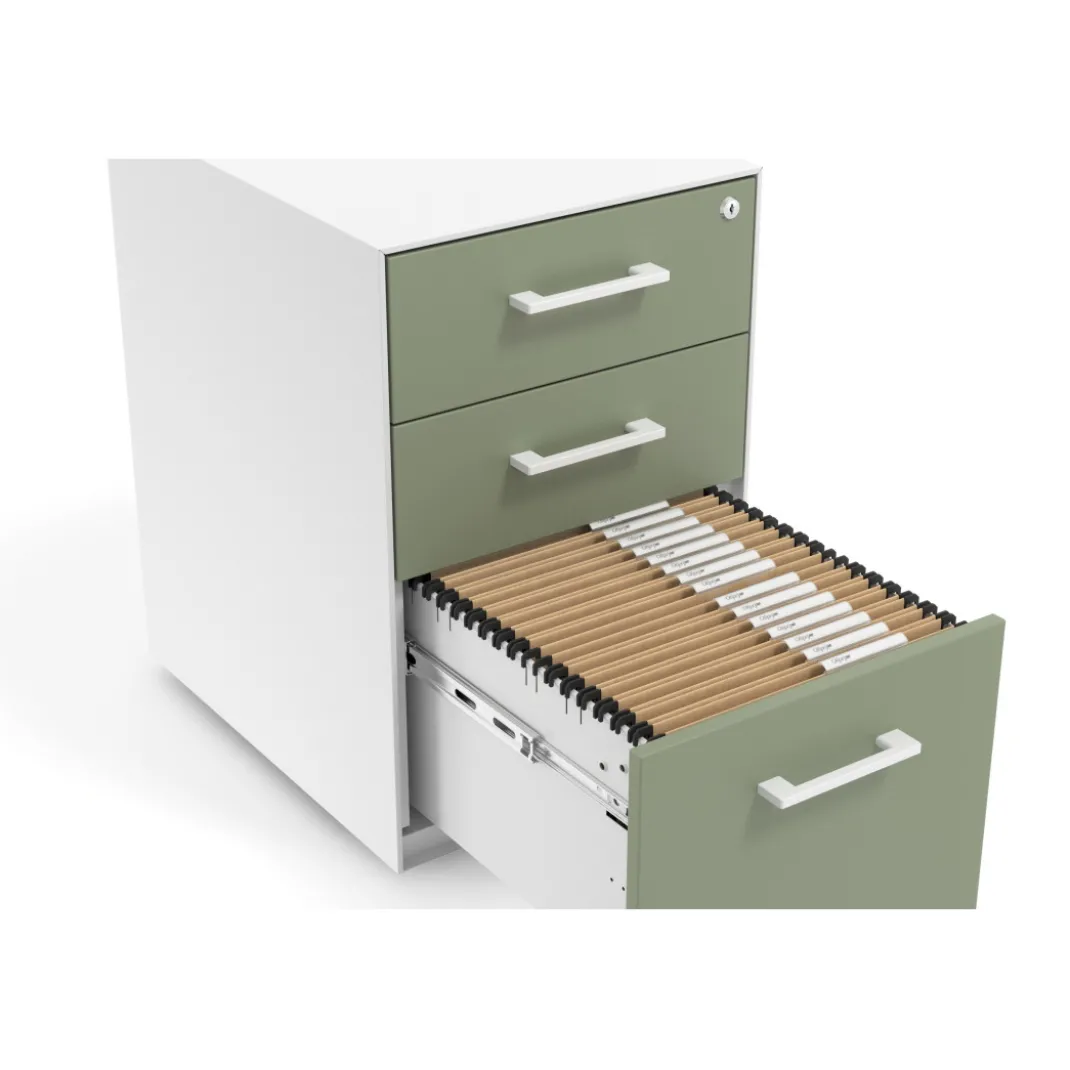 Cajonera de oficina Strong 2 cajones + archivo estructura blanca frontales melamina