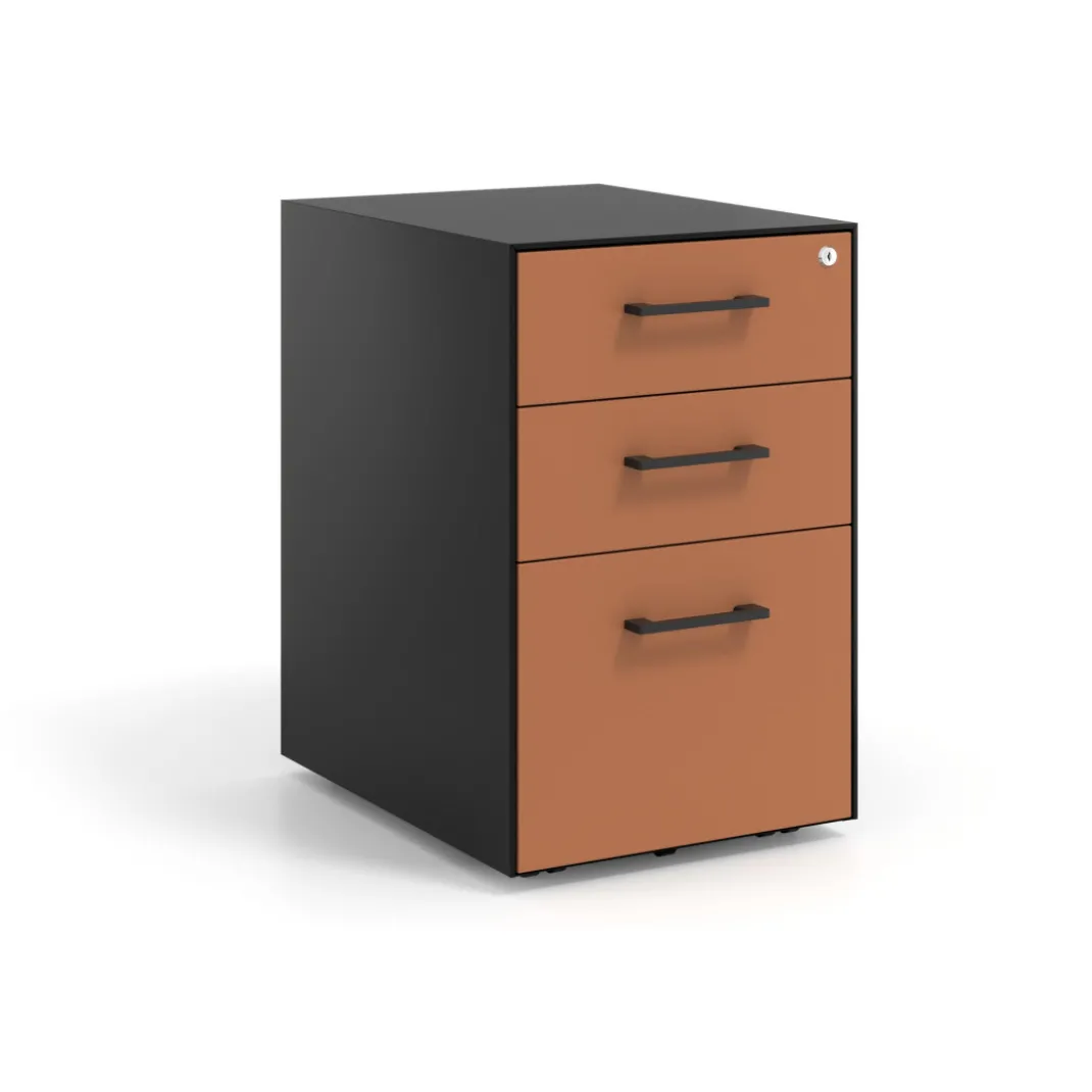 Cajonera de oficina Strong 2 cajones + archivo estructura negra frontales melamina