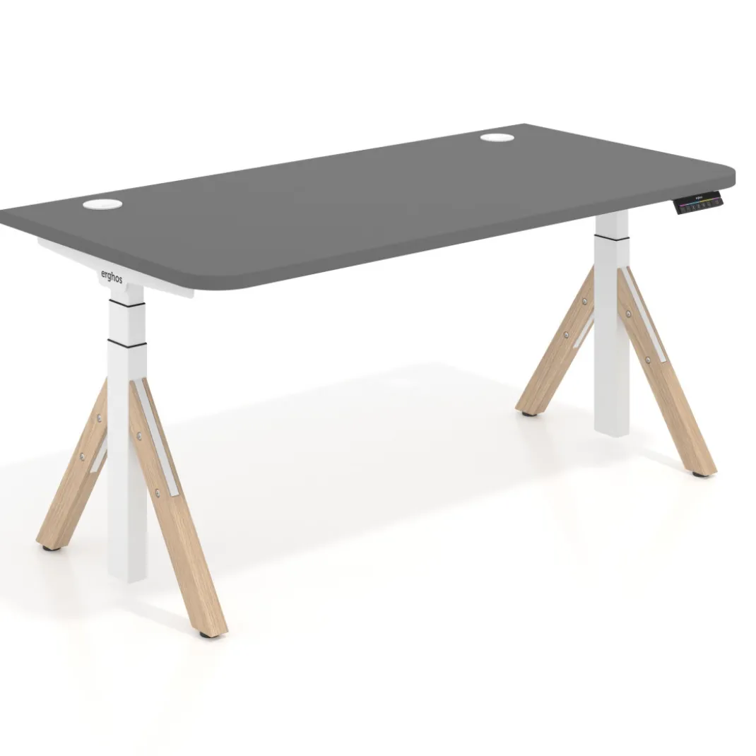 Escritorio Elevable Erghos Alpha estructura de madera 2 cantos curvos
