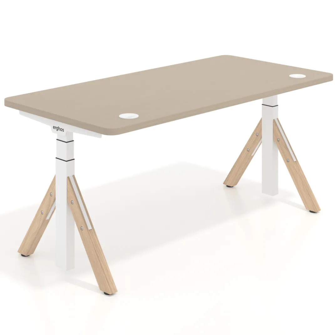 Escritorio Elevable Erghos Alpha estructura de madera 4 cantos curvos
