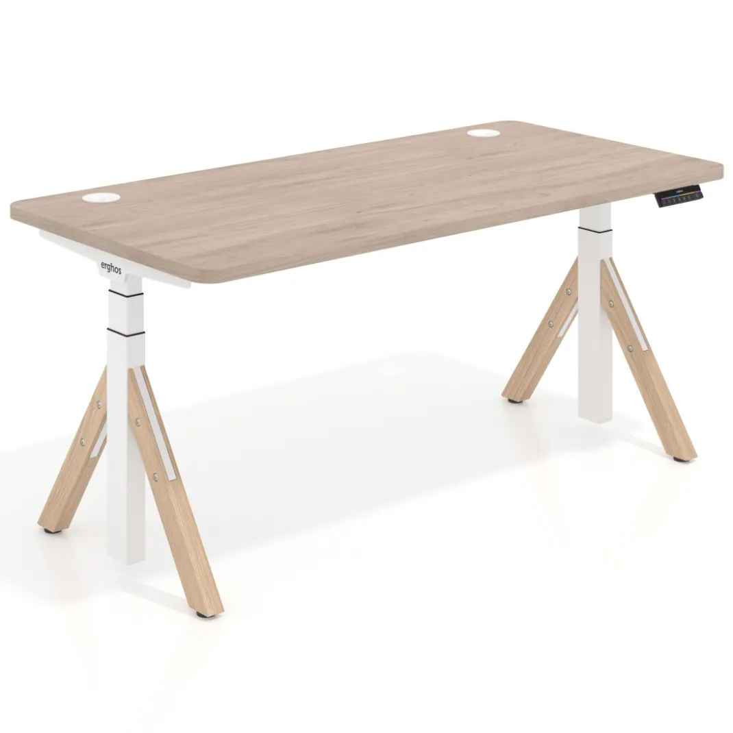 Escritorio Elevable Erghos Alpha estructura de madera 4 cantos curvos