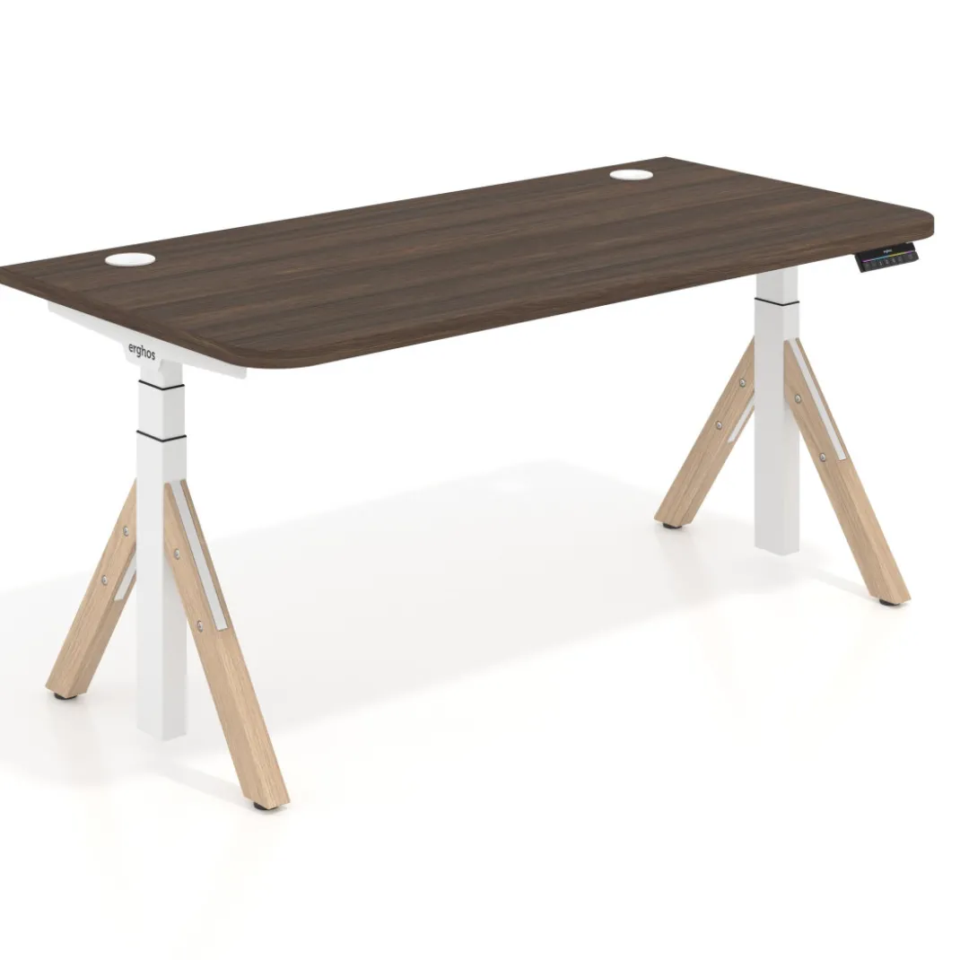Escritorio Elevable Erghos Alpha estructura de madera 2 cantos curvos