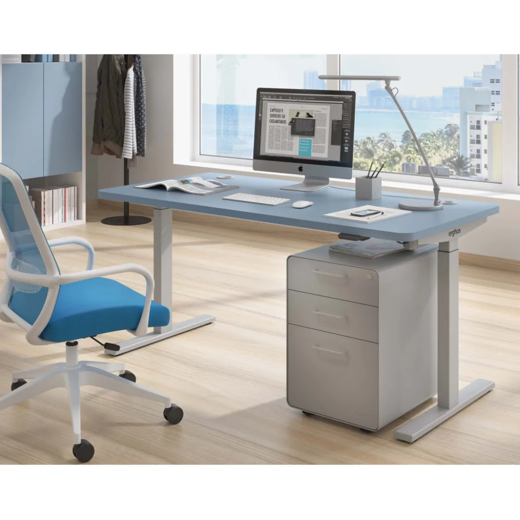 Escritorio Elevable Erghos Smart estructura aluminio canto curvo