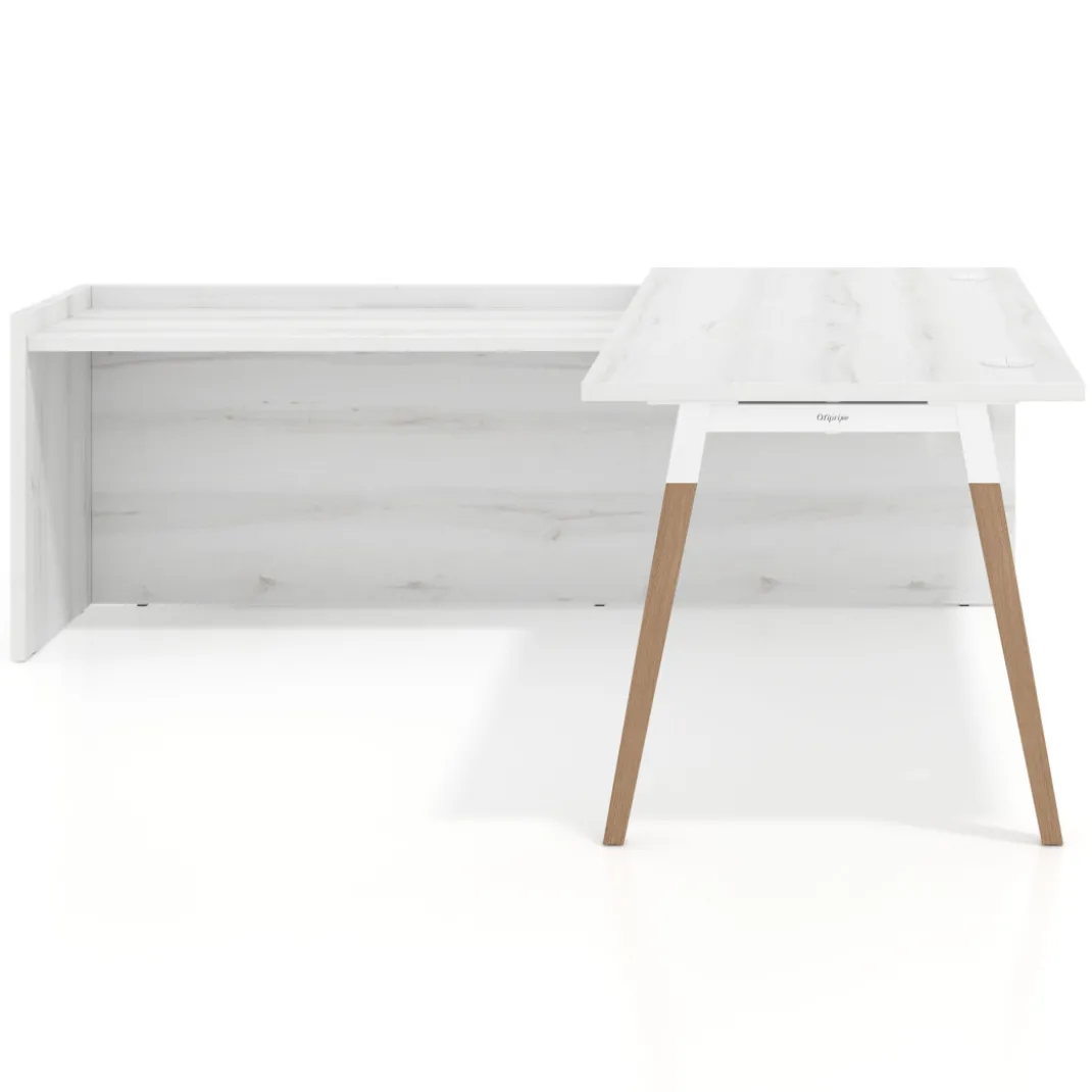Mesa de despacho en L Arki fondo 80cm con ala WorkPlus estructura blanco