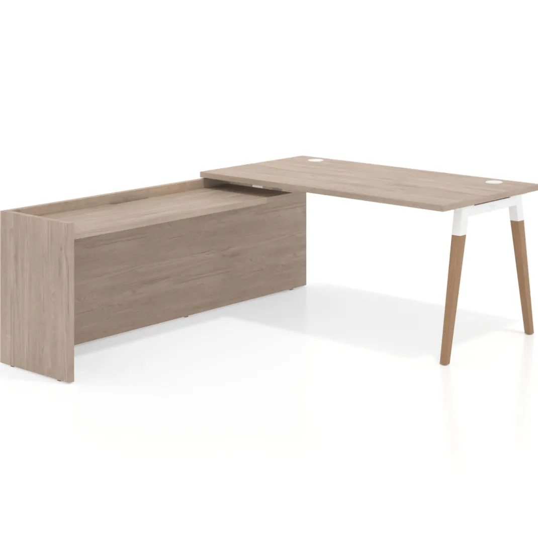Mesa de despacho en L Arki fondo 80cm con ala WorkPlus estructura blanco