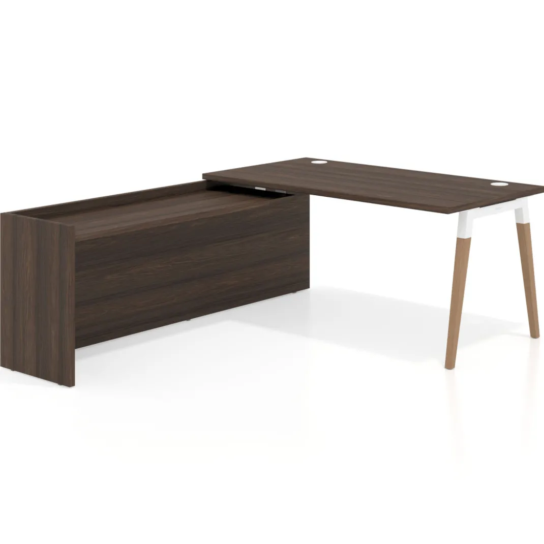 Mesa de despacho en L Arki fondo 80cm con ala WorkPlus estructura blanco