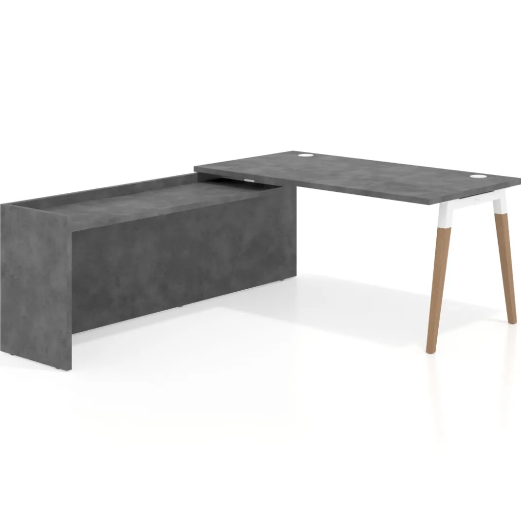 Mesa de despacho en L Arki fondo 80cm con ala WorkPlus estructura blanco