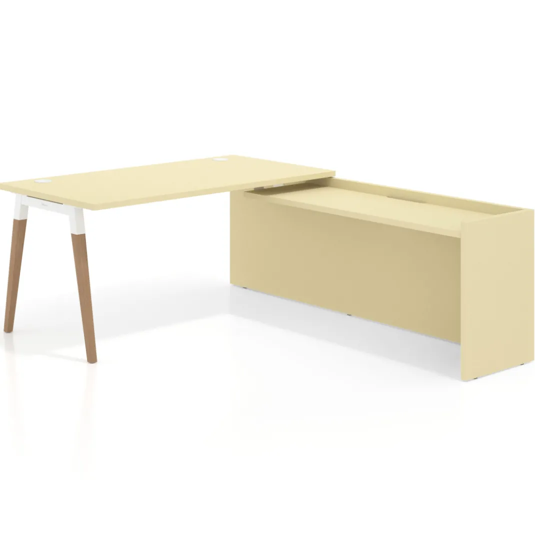 Mesa de despacho en L Arki fondo 80cm con ala WorkPlus estructura blanco