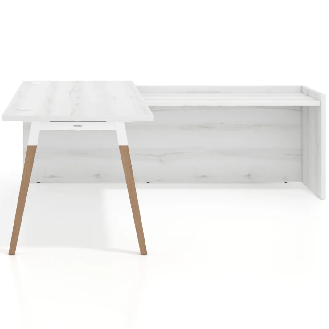 Mesa de despacho en L Arki fondo 80cm con ala WorkPlus estructura blanco