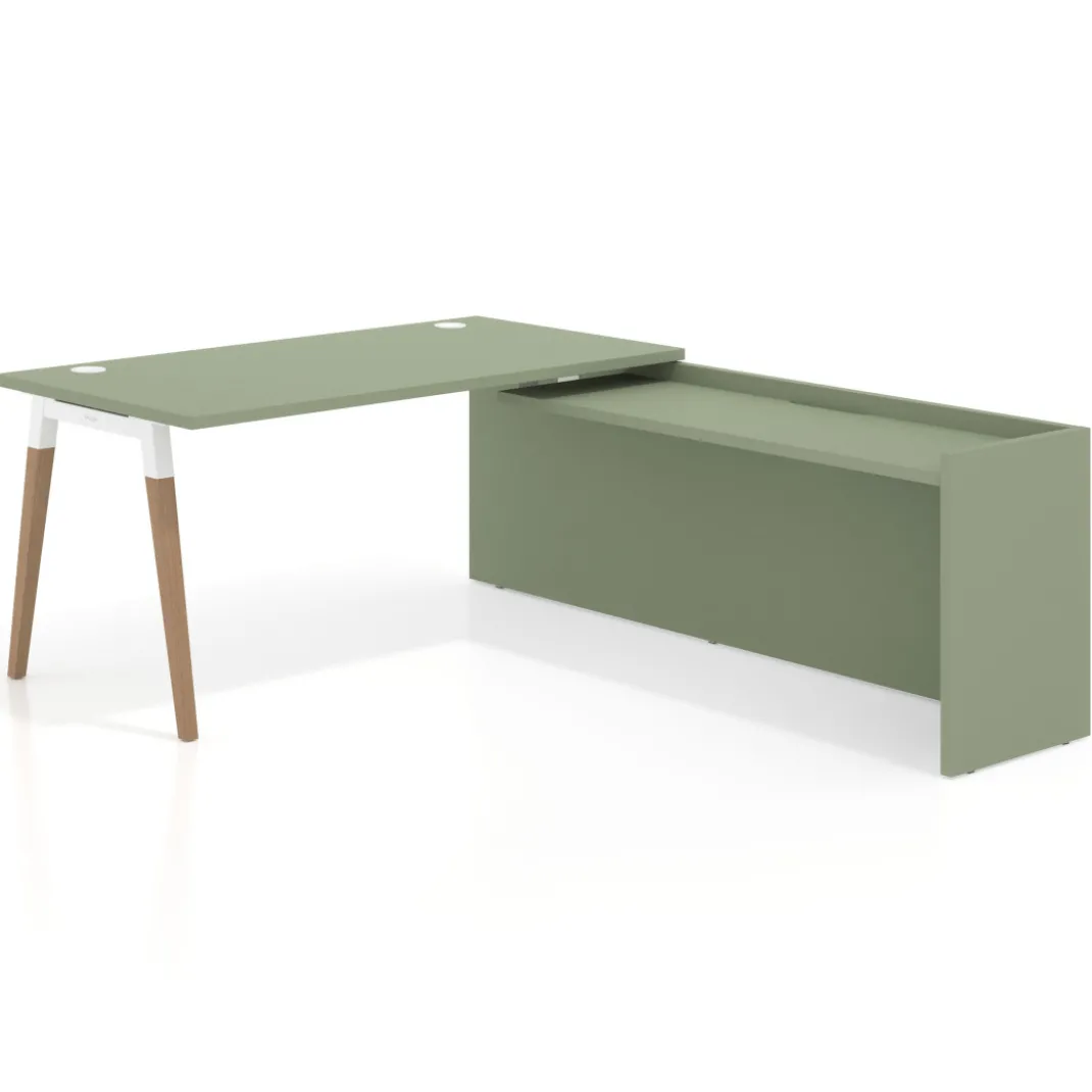 Mesa de despacho en L Arki fondo 80cm con ala WorkPlus estructura blanco