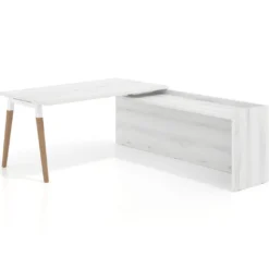 Mesa de despacho en L Arki fondo 80cm con ala WorkPlus estructura blanco