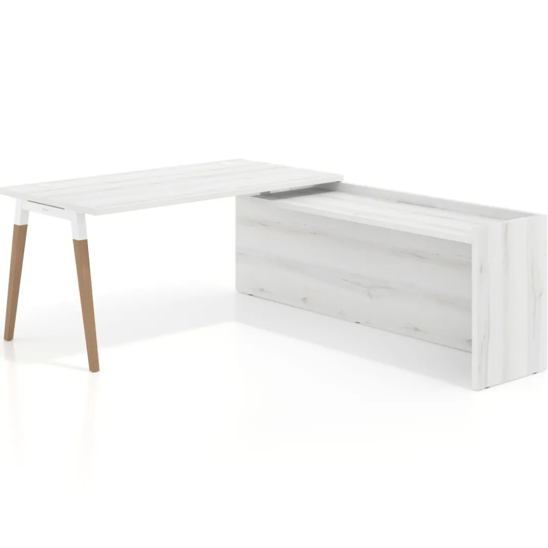 Mesa de despacho en L Arki fondo 80cm con ala WorkPlus estructura blanco