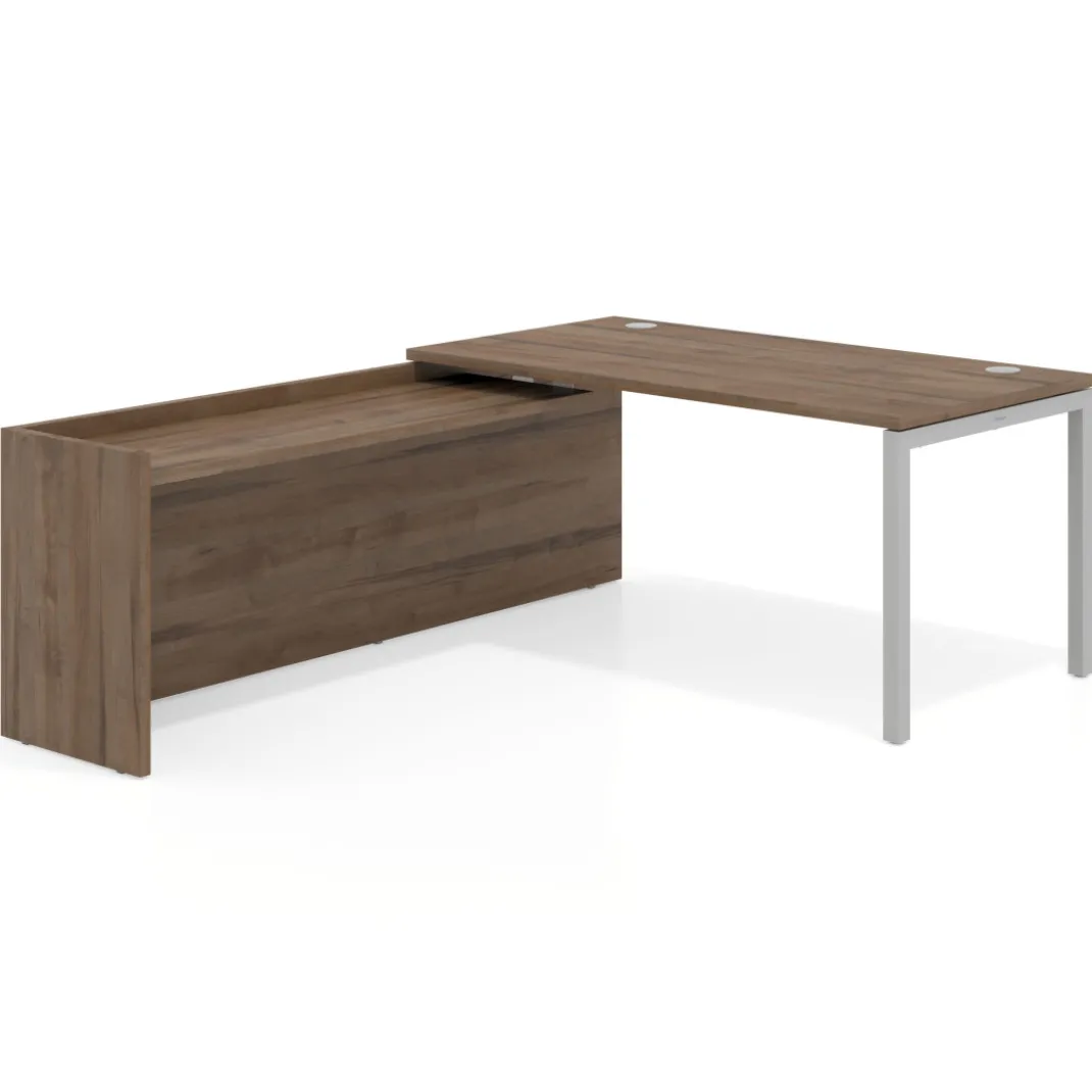 Mesa de despacho en L Kube fondo 80cm con ala WorkPlus estructura aluminio