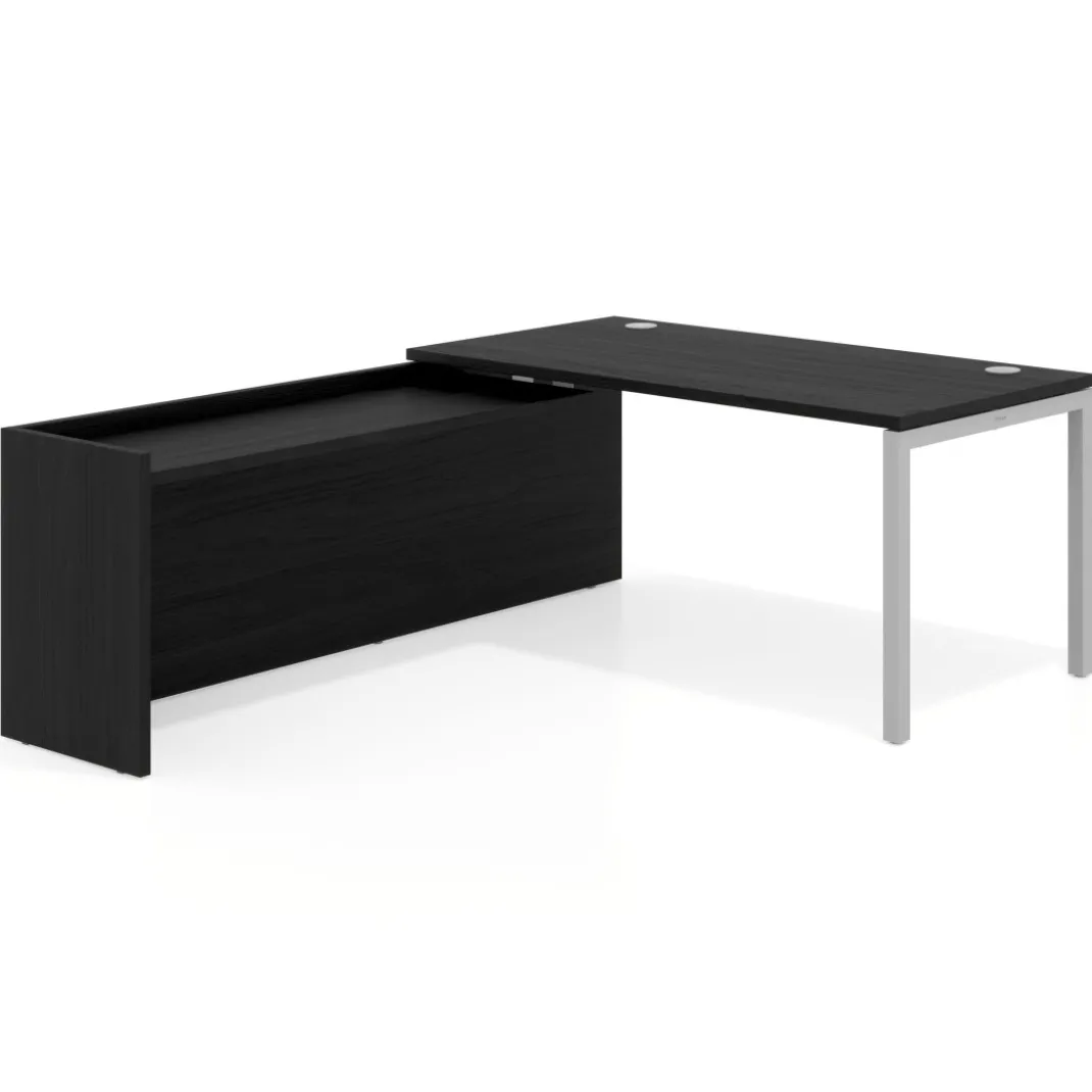 Mesa de despacho en L Kube fondo 80cm con ala WorkPlus estructura aluminio