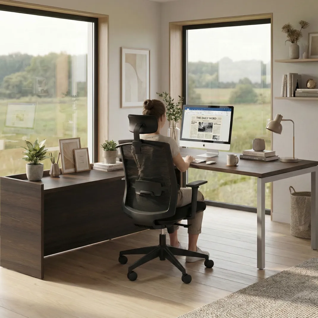 Mesa de despacho en L Kube fondo 80cm con ala WorkPlus estructura aluminio