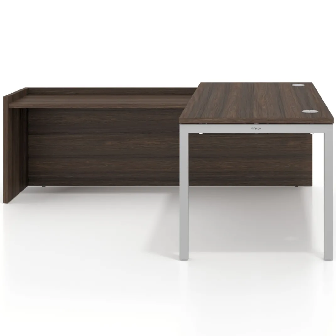 Mesa de despacho en L Kube fondo 80cm con ala WorkPlus estructura aluminio