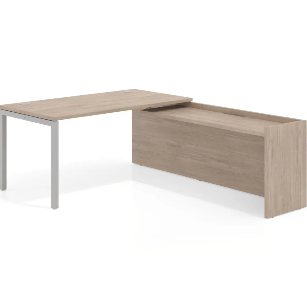 Mesa de despacho en L Kube fondo 80cm con ala WorkPlus estructura aluminio