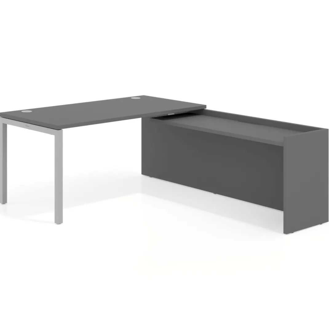 Mesa de despacho en L Kube fondo 80cm con ala WorkPlus estructura aluminio