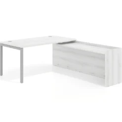 Mesa de despacho en L Kube fondo 80cm con ala WorkPlus estructura aluminio