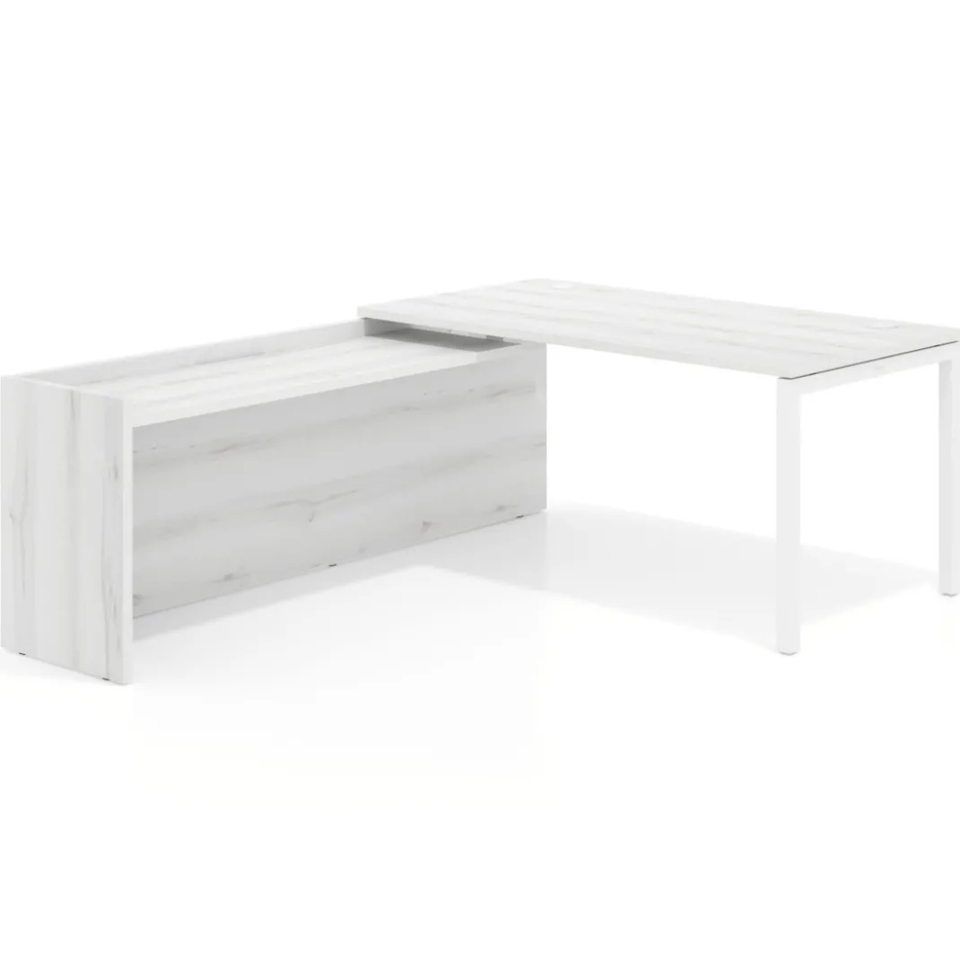 Mesa de despacho en L Kube fondo 80cm con ala WorkPlus estructura blanco