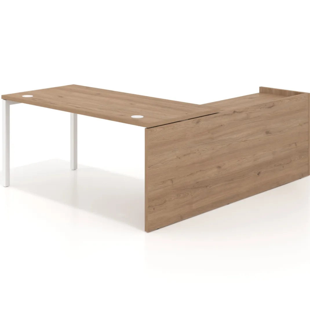 Mesa de despacho en L Kube fondo 80cm con ala WorkPlus estructura blanco