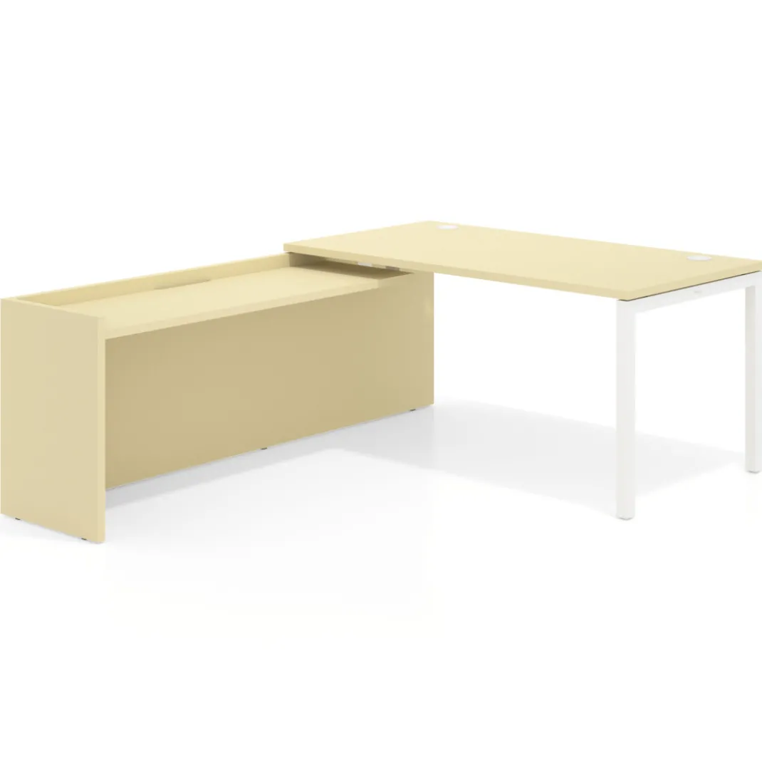 Mesa de despacho en L Kube fondo 80cm con ala WorkPlus estructura blanco