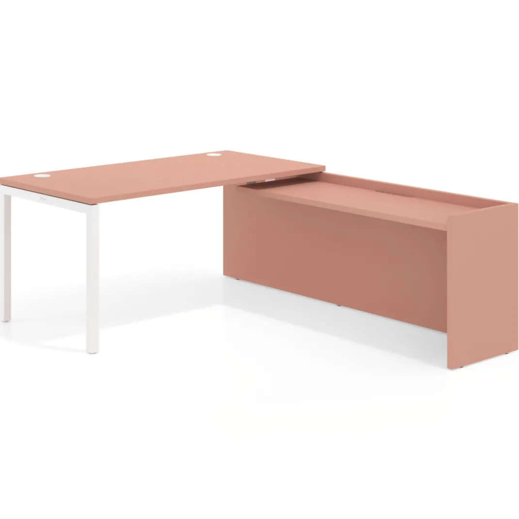 Mesa de despacho en L Kube fondo 80cm con ala WorkPlus estructura blanco