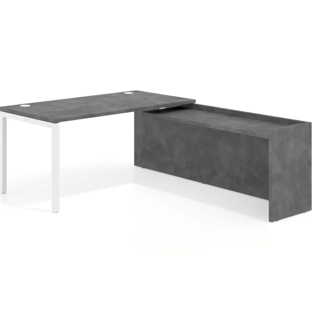 Mesa de despacho en L Kube fondo 80cm con ala WorkPlus estructura blanco