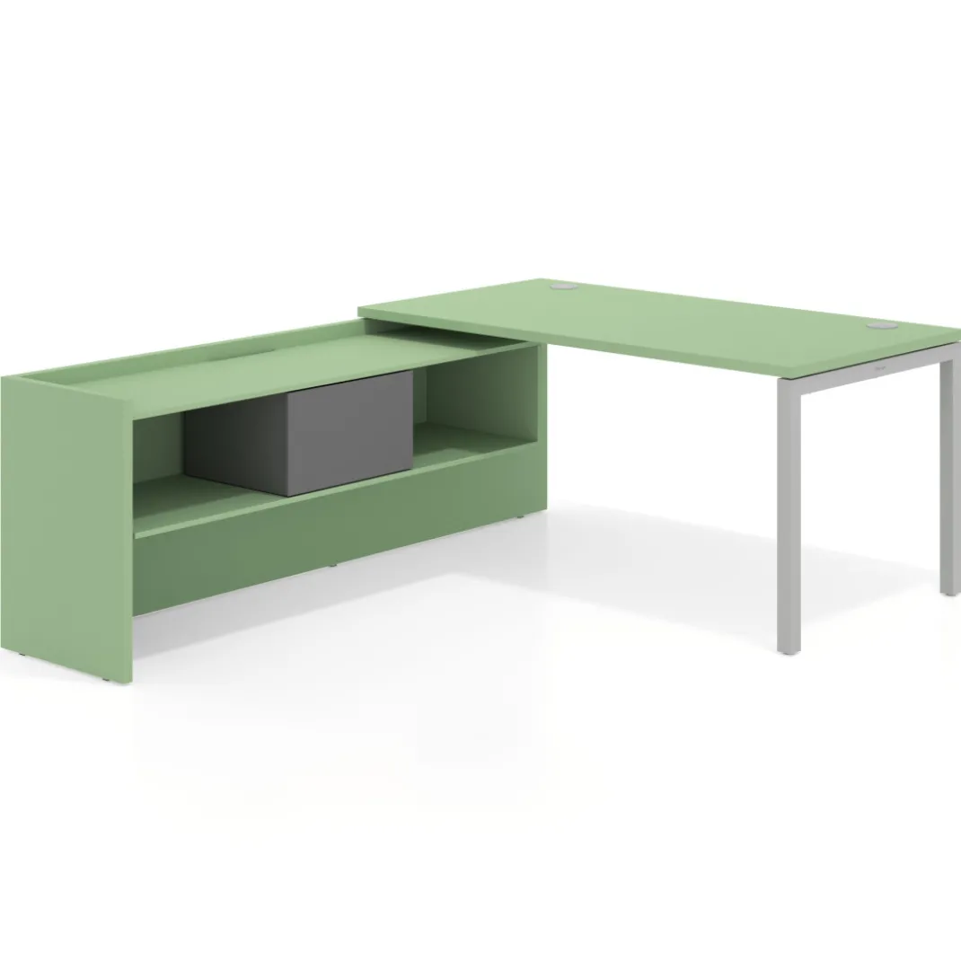Mesa de despacho en L Kube fondo 80cm con ala+cajones WorkPlus estructura aluminio