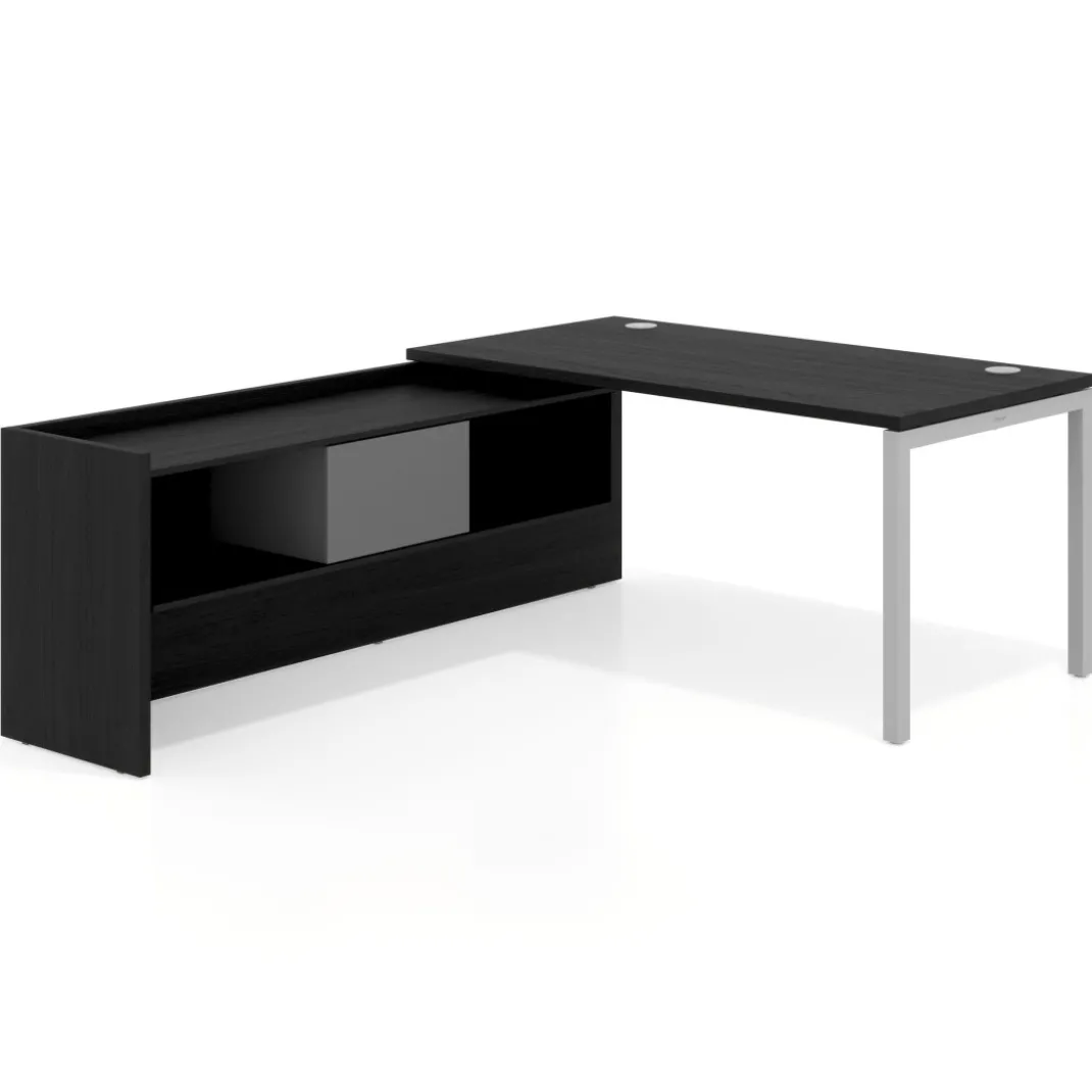 Mesa de despacho en L Kube fondo 80cm con ala+cajones WorkPlus estructura aluminio