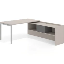 Mesa de despacho en L Kube fondo 80cm con ala+cajones WorkPlus estructura aluminio