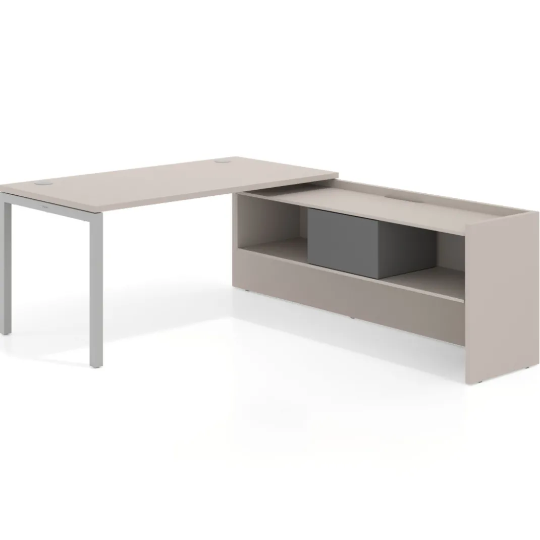 Mesa de despacho en L Kube fondo 80cm con ala+cajones WorkPlus estructura aluminio