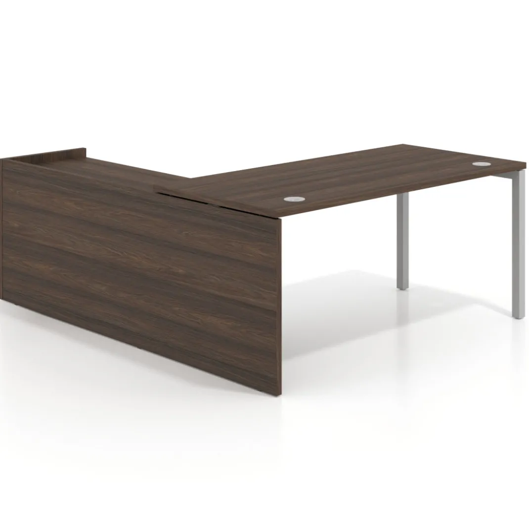 Mesa de despacho en L Kube fondo 80cm con ala+cajones WorkPlus estructura aluminio