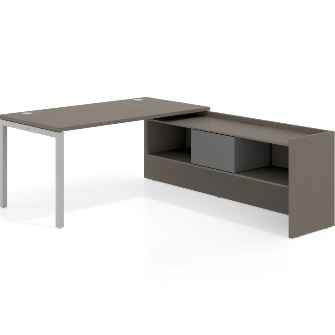 Mesa de despacho en L Kube fondo 80cm con ala+cajones WorkPlus estructura aluminio