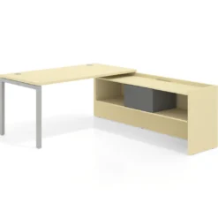 Mesa de despacho en L Kube fondo 80cm con ala+cajones WorkPlus estructura aluminio